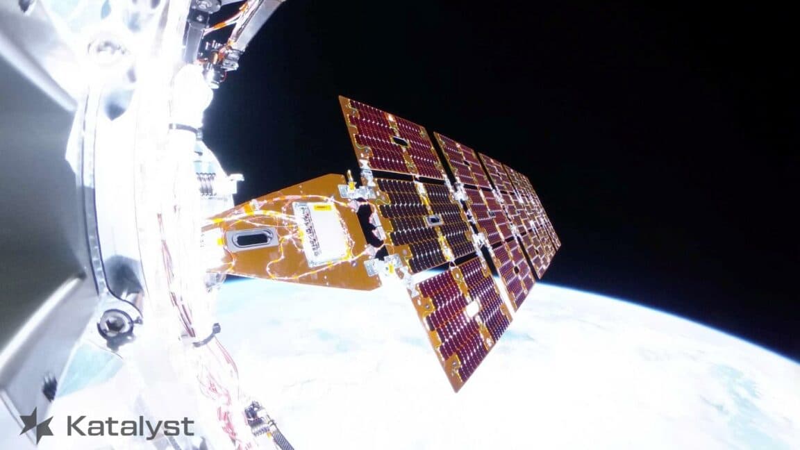 An artistic rendering of a robotic satellite attempting to dock with an orbiting space telescope